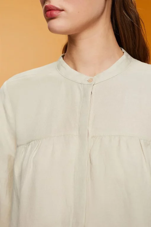 Esprit Linen Blend Blouse Light Taupe
