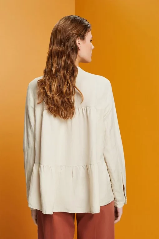 Esprit Linen Blend Blouse Light Taupe