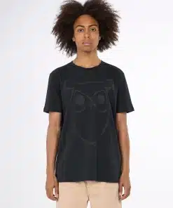 Knowledge Cotton Apparel Big Owl Front Print T-shirt Black
