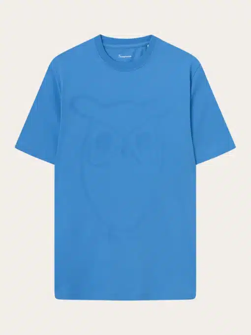 Knowledge Cotton Apparel Big Owl Front Print T-shirt Blue