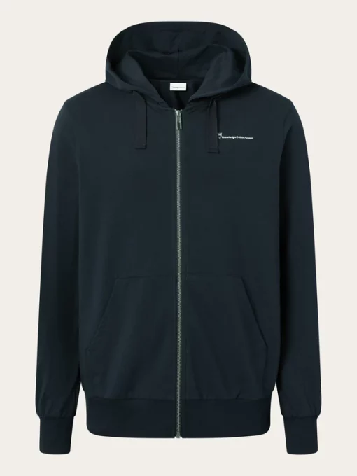Knowledge Cotton Apparel Zip Hood Kangaroo Trademark Total Eclipse