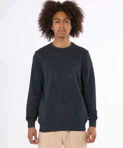 Knowledge Cotton Apparel Big Owl Front Print Sweat Balck Jet