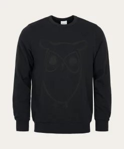 Knowledge Cotton Apparel Big Owl Front Print Sweat Balck Jet