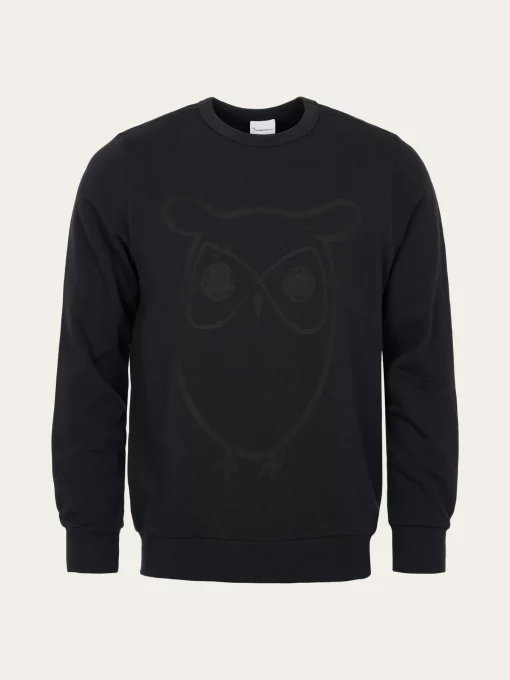 Knowledge Cotton Apparel Big Owl Front Print Sweat Balck Jet