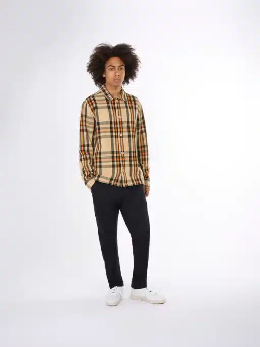 Knowledge Cotton Apparel Heavy Flannel Checkered Overshirt Green Check