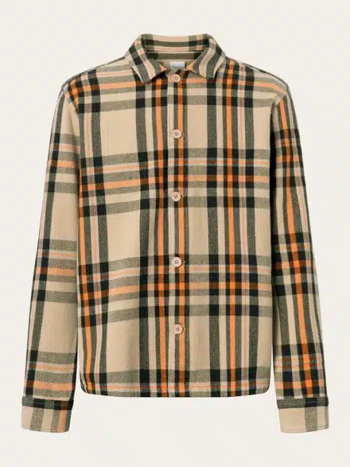 Knowledge Cotton Apparel Heavy Flannel Checkered Overshirt Green Check