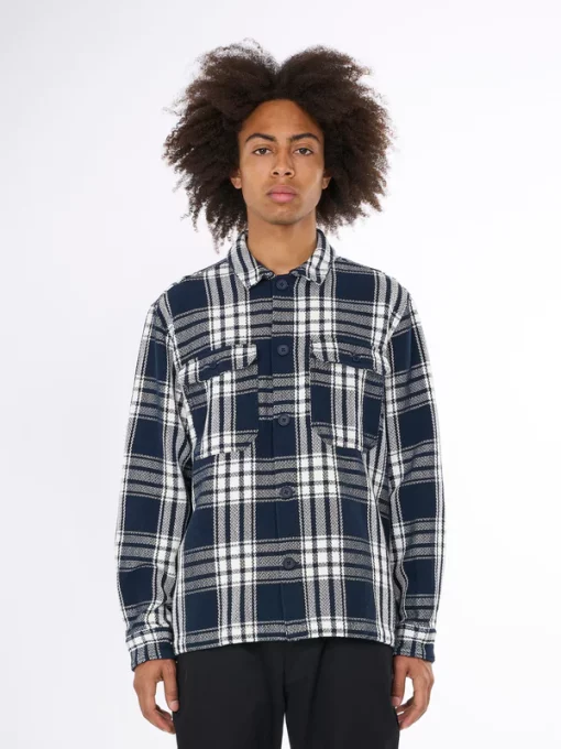Knowledge Cotton Apparel Checkered Overshirt Navy Check