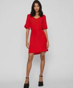 Vila Mesa Detail V-Neck Dress Flame Scarlet