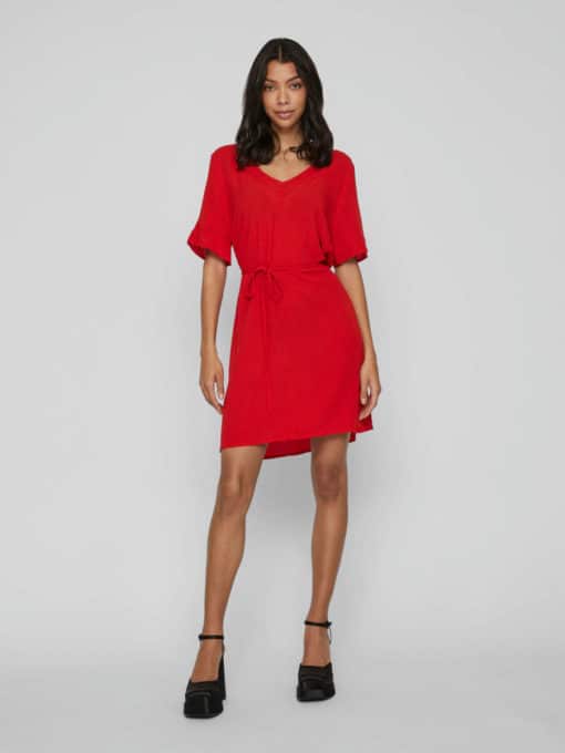 Vila Mesa Detail V-Neck Dress Flame Scarlet