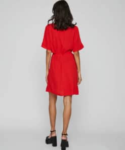 Vila Mesa Detail V-Neck Dress Flame Scarlet