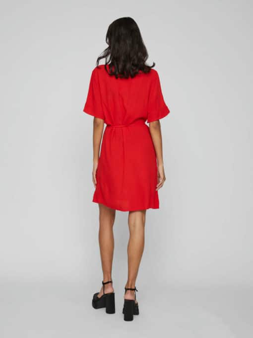 Vila Mesa Detail V-Neck Dress Flame Scarlet