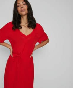 Vila Mesa Detail V-Neck Dress Flame Scarlet