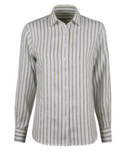 Stenströms Siri Green Striped Linen Shirt