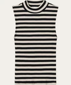 Knowledge Cotton Apparel Striped High Neck Rib Top