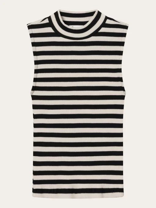 Knowledge Cotton Apparel Striped High Neck Rib Top