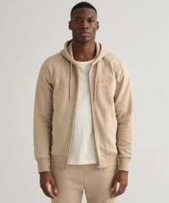 Gant Tonal Archive Shield Zip Hoodie Concrete Beige