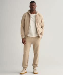 Gant Tonal Archive Shield Zip Hoodie Concrete Beige