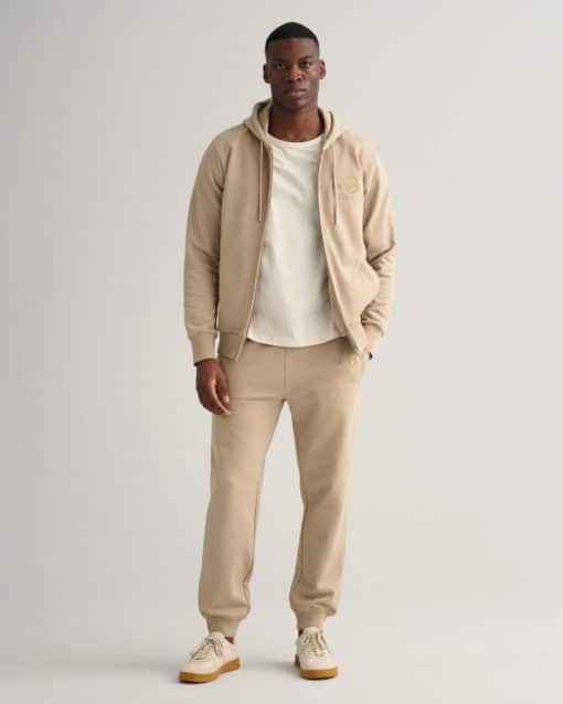 Gant Tonal Archive Shield Zip Hoodie Concrete Beige