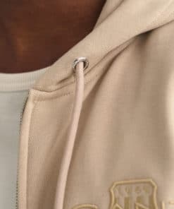 Gant Tonal Archive Shield Zip Hoodie Concrete Beige