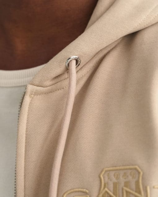 Gant Tonal Archive Shield Zip Hoodie Concrete Beige