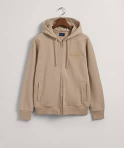 Gant Tonal Archive Shield Zip Hoodie Concrete Beige