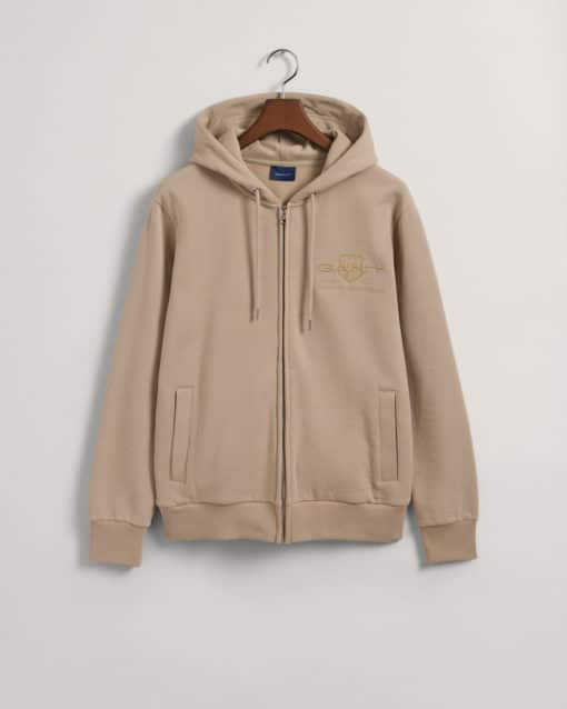 Gant Tonal Archive Shield Zip Hoodie Concrete Beige