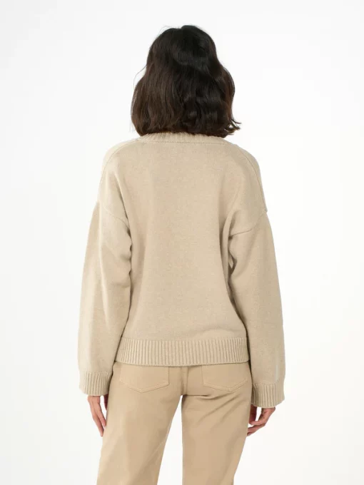 Knowledge Cotton Apparel V-Neck Long Sleeved Cotton Knit Nature Melange