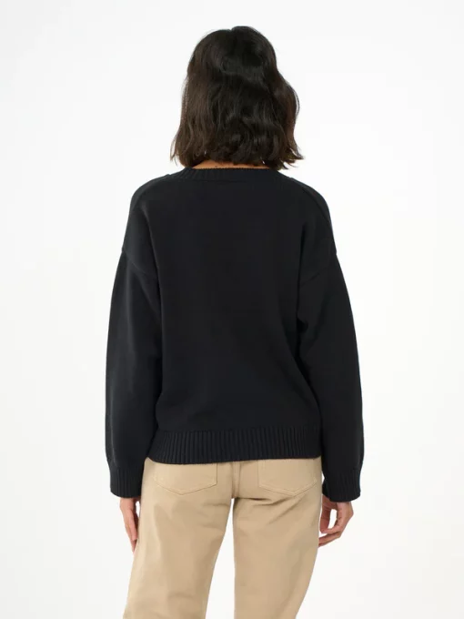 Knowledge Cotton Apparel V-Neck Long Sleeved Cotton Knit Black Jet