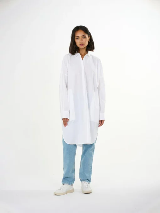 Knowledge Cotton apparel Poplin Dropped Shoulder Shirt Dress Bright White