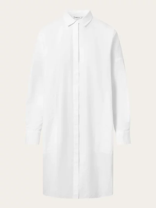 Knowledge Cotton apparel Poplin Dropped Shoulder Shirt Dress Bright White