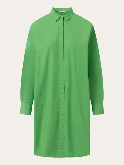 Knowledge Cotton apparel Poplin Dropped Shoulder Shirt Dress Vibrant Green
