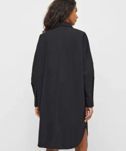 Knowledge Cotton apparel Poplin Dropped Shoulder Shirt Dress Black Jet