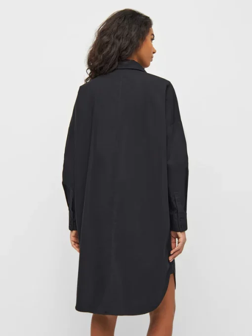 Knowledge Cotton apparel Poplin Dropped Shoulder Shirt Dress Black Jet