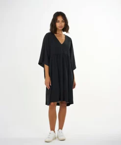 Knowledge Cotton Apparel Cotton Crepe A-Shape Dress Black Jet