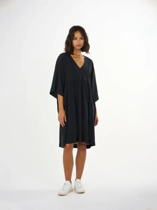 Knowledge Cotton Apparel Cotton Crepe A-Shape Dress Black Jet