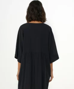 Knowledge Cotton Apparel Cotton Crepe A-Shape Dress Black Jet