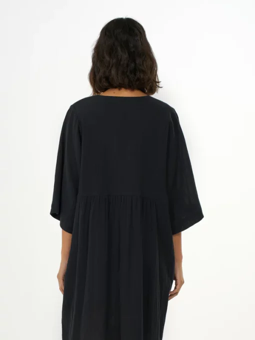 Knowledge Cotton Apparel Cotton Crepe A-Shape Dress Black Jet