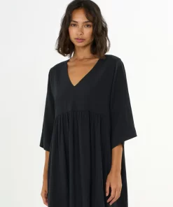 Knowledge Cotton Apparel Cotton Crepe A-Shape Dress Black Jet