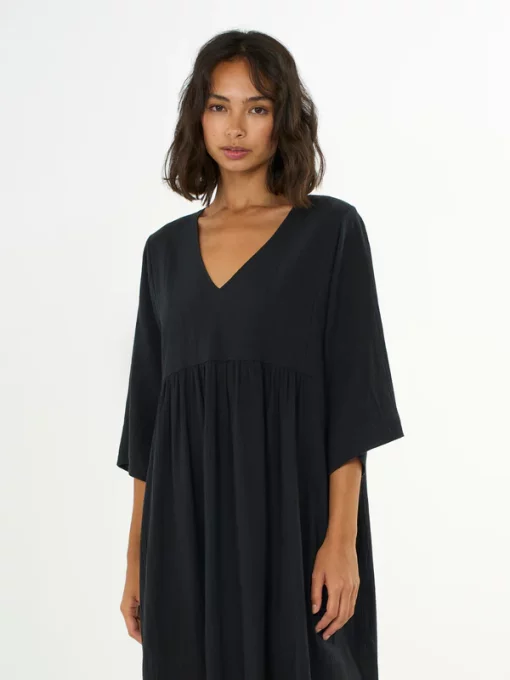 Knowledge Cotton Apparel Cotton Crepe A-Shape Dress Black Jet