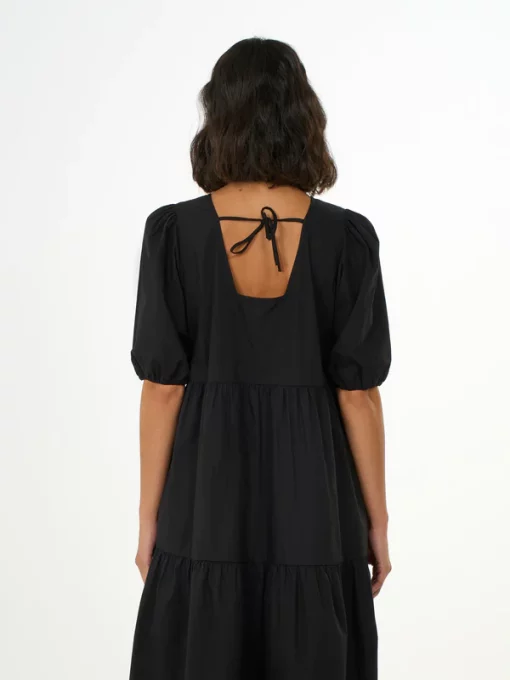 Knowledge Cotton Apparel Puff Sleeve Poplin Dress Black Jet