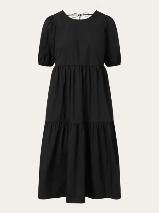 Knowledge Cotton Apparel Puff Sleeve Poplin Dress Black Jet