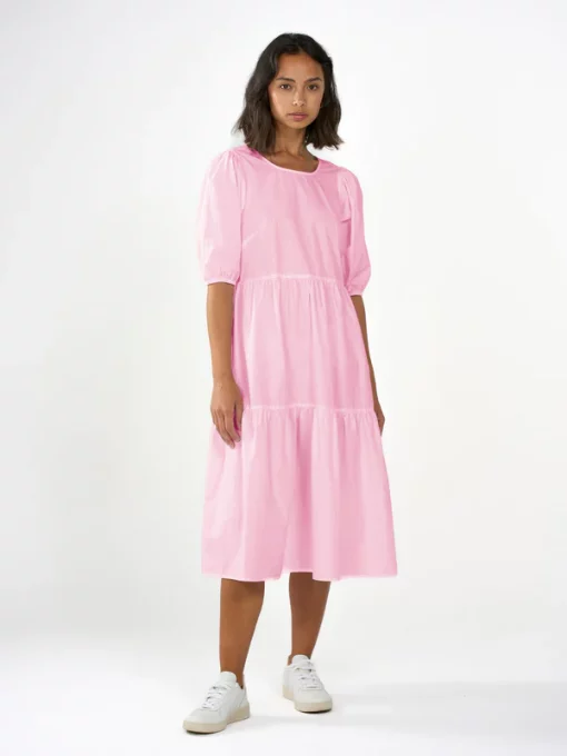 Knowledge Cotton Apparel Puff Sleeve Poplin Dress Parfait Pink