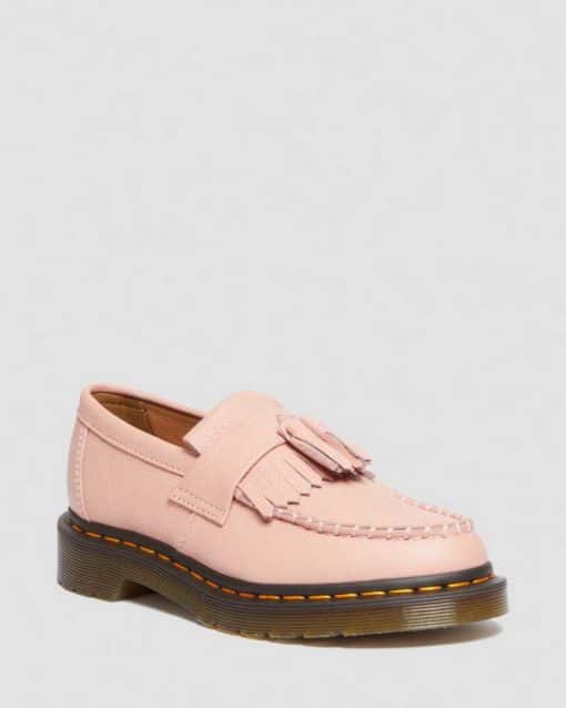 Dr. Martens Adrian Yellow Stitch Leather Tassle Loafers Peach Beige