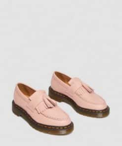 Dr. Martens Adrian Yellow Stitch Leather Tassle Loafers Peach Beige