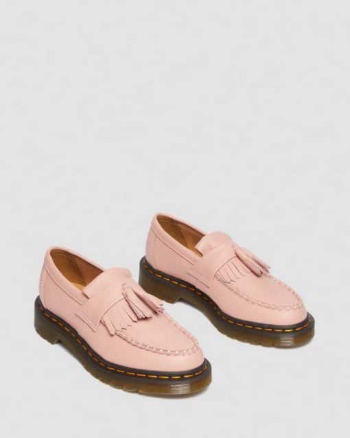 Dr. Martens Adrian Yellow Stitch Leather Tassle Loafers Peach Beige