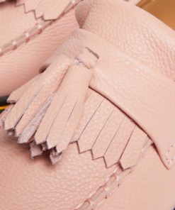 Dr. Martens Adrian Yellow Stitch Leather Tassle Loafers Peach Beige