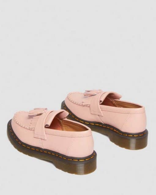 Dr. Martens Adrian Yellow Stitch Leather Tassle Loafers Peach Beige