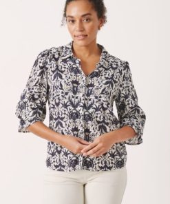 Part Two Nevin Blouse Navy Block Print