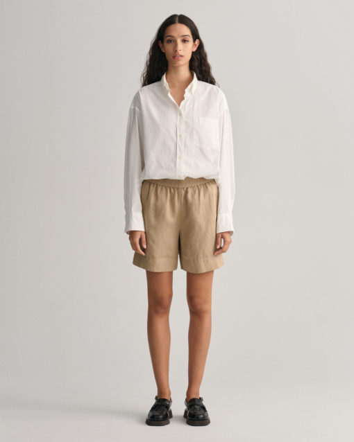 Gant Woman Linen Blend Pull-On Shorts Horn Beige