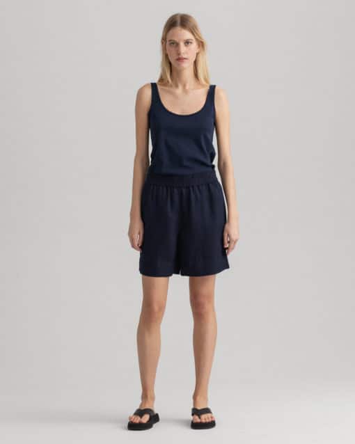 Gant Woman Linen Blend Pull-On Shorts Evening Blue
